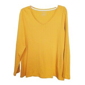 Talbots Tee Plus Yellow Pima Cotton V-Neck Long Sleeve T-Shirt Size 1X